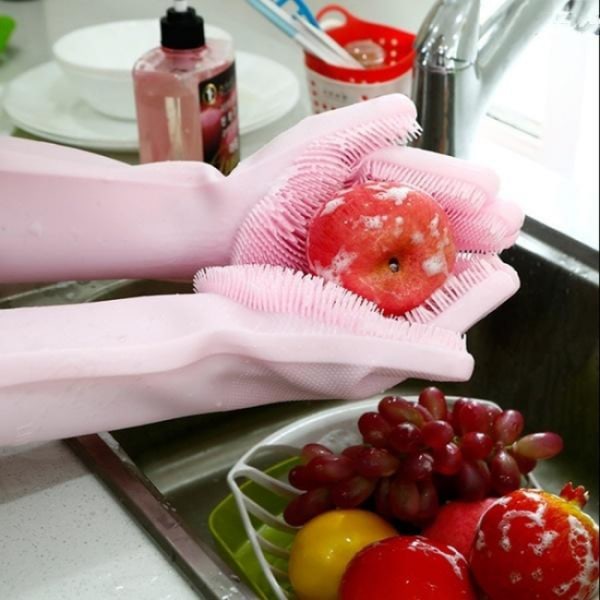 Vaskehansker Silikon oppvaskhansker med Scrub Multicolour