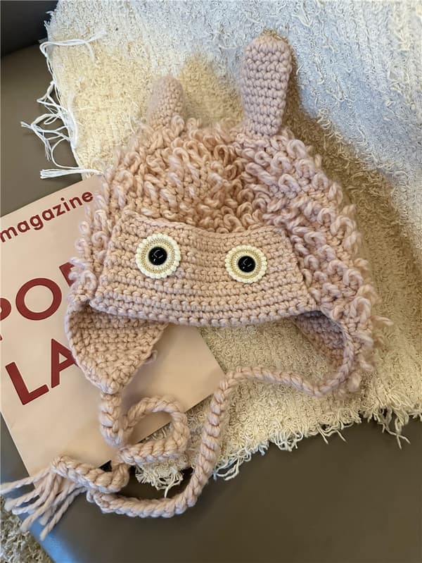 Rosa, tecknad monsterhatt modegarn stickad damhatt varm a