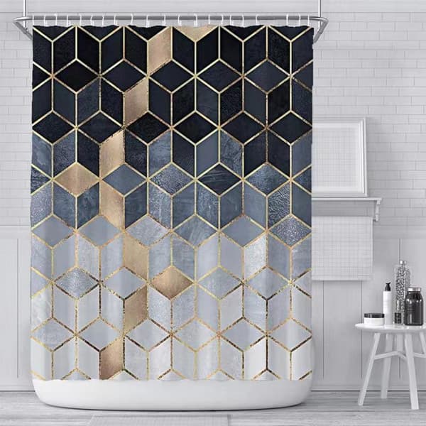 1 badrum duschdraperi med geometrisk tryck med hexagonala krokar