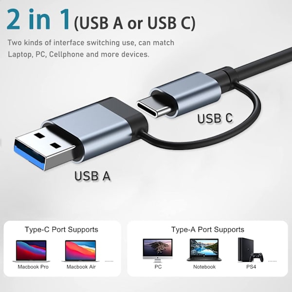 USB 3.0 Hub med 4 porte, USB C til USB 3.0 Hub til MacBook, Mac P