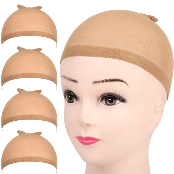 4 Piece Set Light Brown Stocking Wig Cap Elastic Nylon Wig Cap