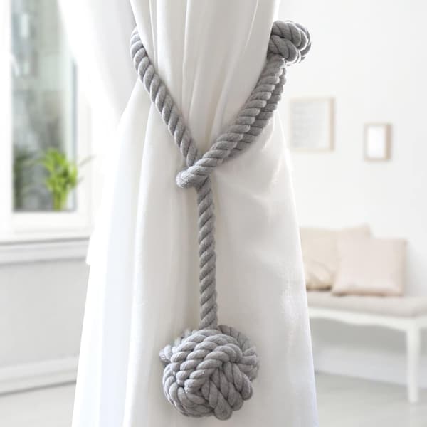 Set med 2 gardinuppsättningar med stor boll vävd handvävd (grå, 2)