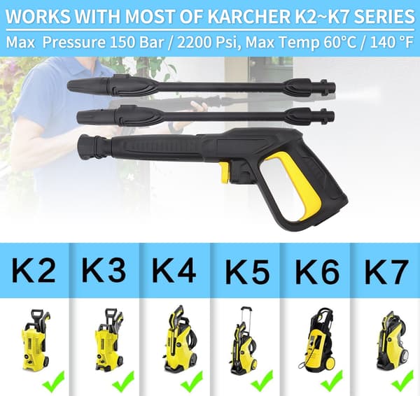 3 st högtrycksvattenpistol med variabel strålpistol och rota