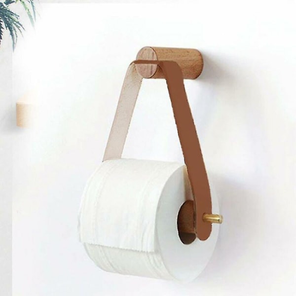 Væghængt toiletpapirholder i træ og læder, rustikt væv