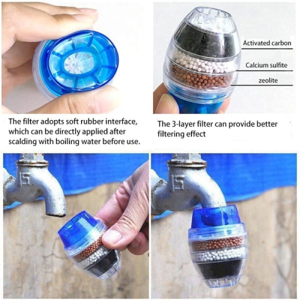 3-pack kranmonterat filter, kranvattenfilter renare kökskran F