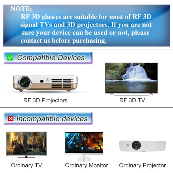 3D-briller, RF Active Shutter 3D-briller oppladbare egnet for