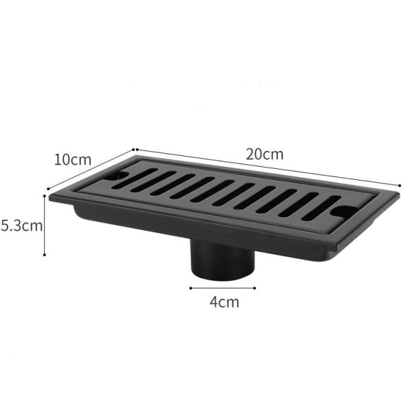 Rektangulært gulvafløb, 20×10cm sort rustfrit stål aflang