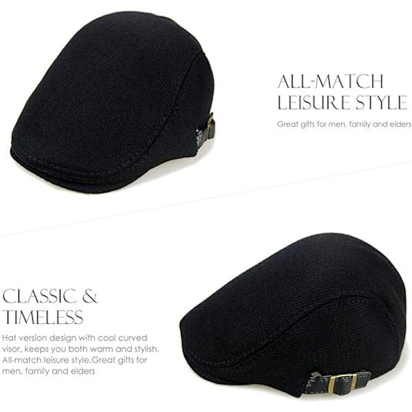 Herre flad beret cap justerbar flad hat efterår vinter（sort）