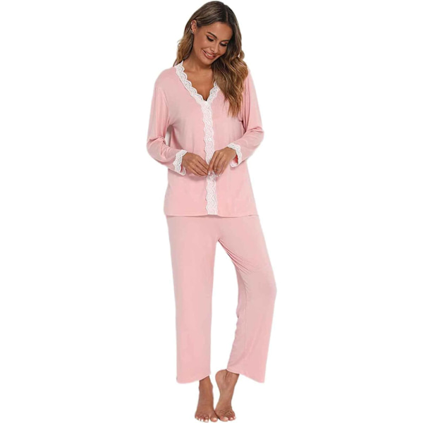 2-delad pyjamas i modalbomull med långa ärmar för kvinnor och flickor