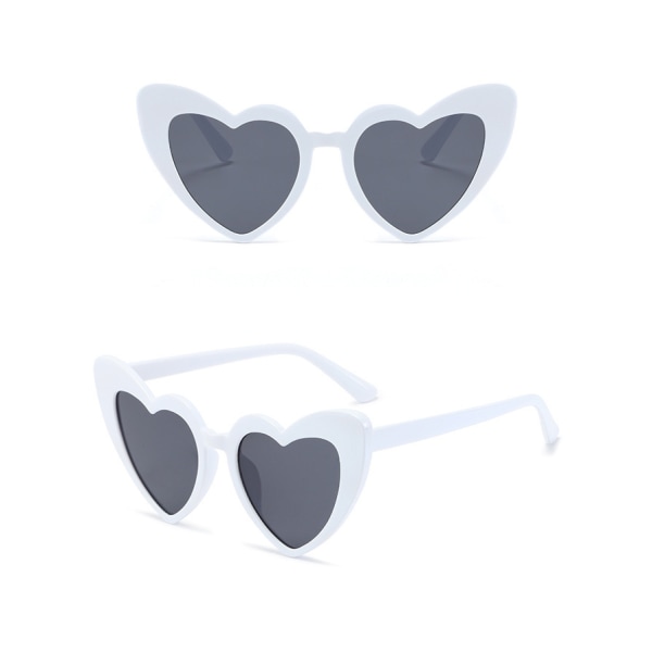 Vita hjärtformade solglasögon för kvinnor, trendiga söta hjärtglasögon