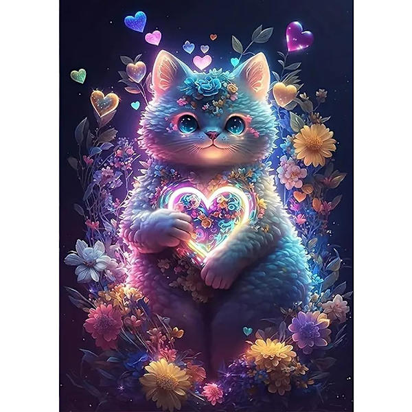 1 st 5D Chat Coloré Diamond Painting, DIY Fleurs Peinture Broderie