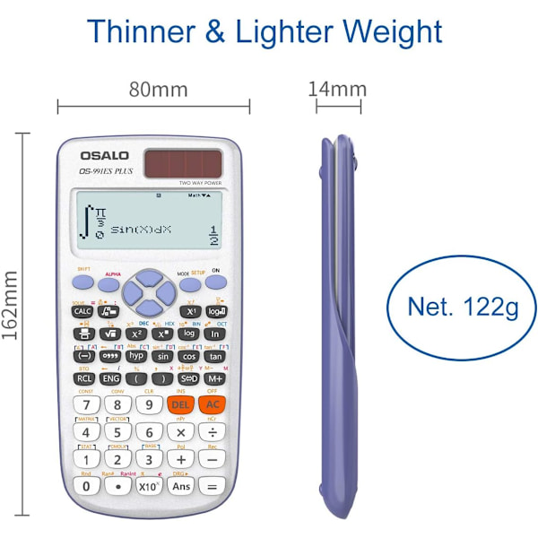 Tieteen laskin 417 toimintoa 2 riviä 10+2 numeroa näyttö Wr