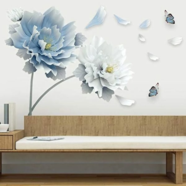 Wallsticker Pæon wallstickers blå hvid pæon blomster wall st