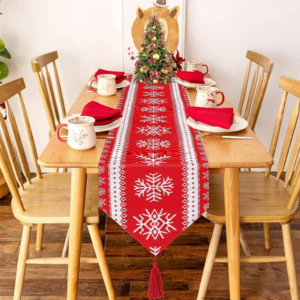 Rød julebordløper, 70,8 x 12,5 tommer polyester og bomull