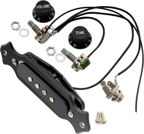 Præ-kablet pickup-sæt til 4-strenget elektrisk guitar, sort