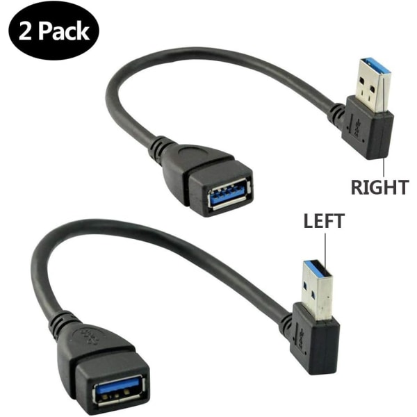 2 stk venstre og høyre hjørne USB 3.0 hann til hunn forlengelseskabel