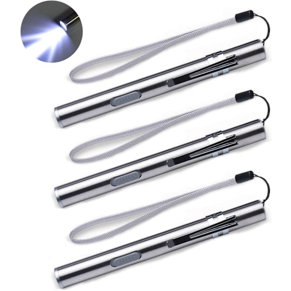 3-pack Mini USB-laddningsbara LED-ficklampor i rostfritt stål
