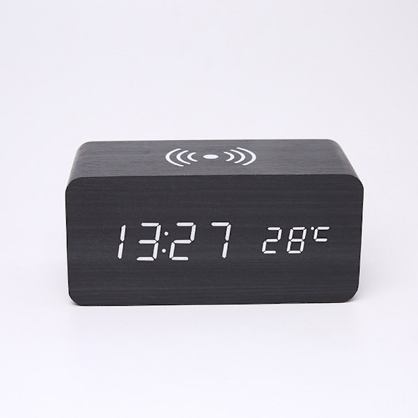 Svart digital LED-klocka, 150 mm × 70 mm × 70 mm trådlös laddning