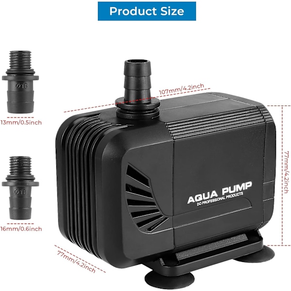 Nedsenkbar vannpumpe, 15W 1500L/H Mini stille pumpe, akvariumpumpe