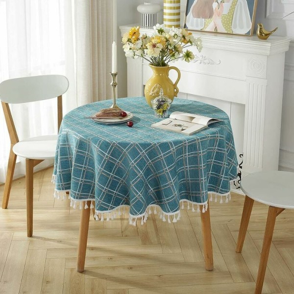 120x120cm Rund bomulls- og linduk Flekkbestandig frynser