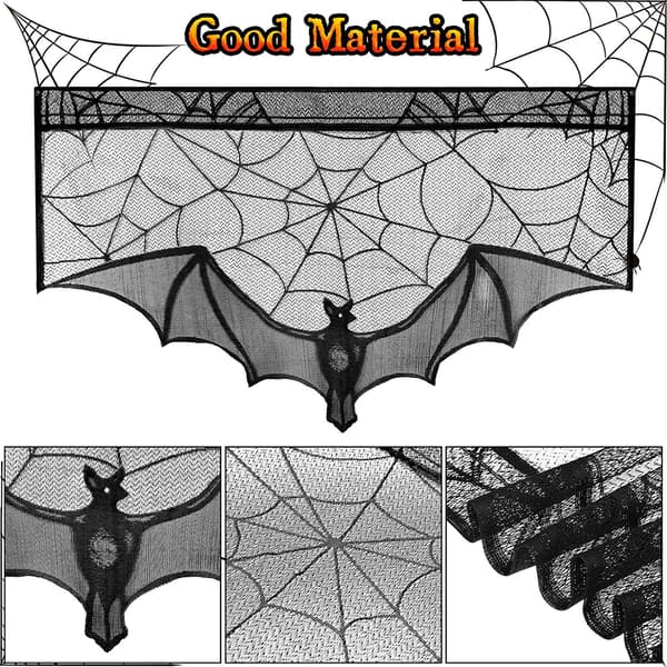 2 stk. 95 x 57 cm sorte Halloween-vinduesgardiner, edderkoppespind