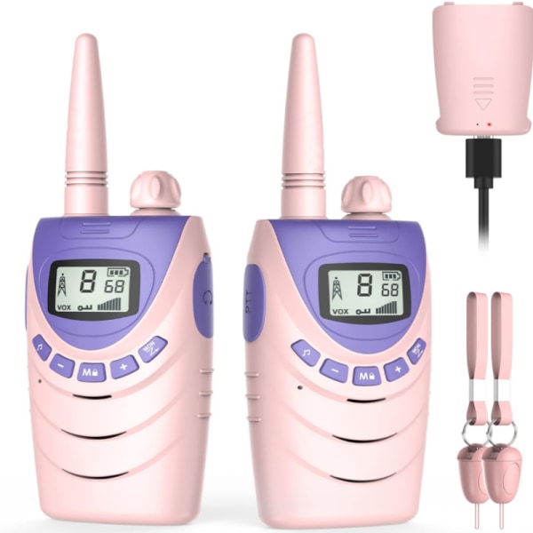 2-delt sæt pink walkie talkies til børn, genopladelige, 8-