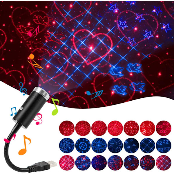 (Blå&Rød) USB Stjerne Nattelys, 9 Funktionelle Tilstande | 21 Belysning