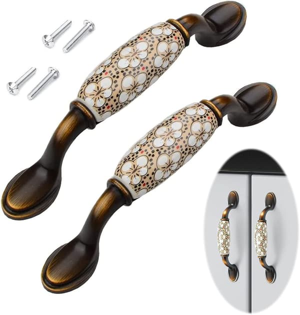 2 stk. (144 mm) Vintage Keramiske Møbelgreb, Keramiske Møbler