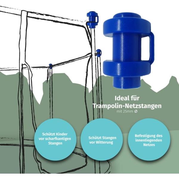 Set med 8 ändlock för trampolinnätstänger, 25 mm, blå