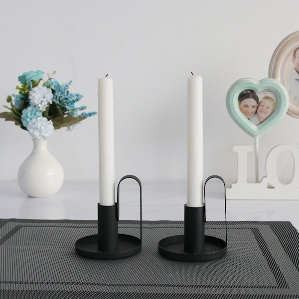 2 stk lysestaker, retro jern lysestaker svart lysestake