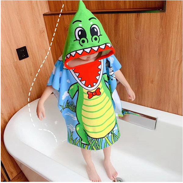 Piirretty, krokotiili, lasten kylpypyyhe, huppu poncho pyyhe, s