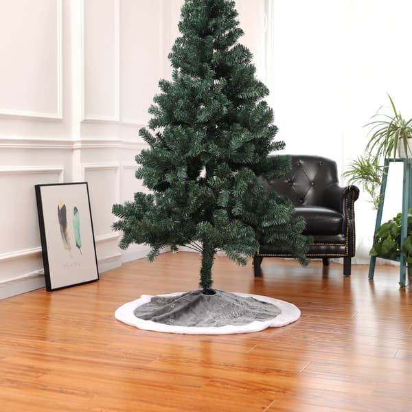 90cm Grå Plysch Julgransmatta, Vit Julgransmatta