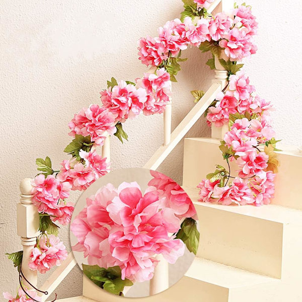 Röda persika-2 stycken x230cm konstgjorda blommor Sakura hängande vinrankor G
