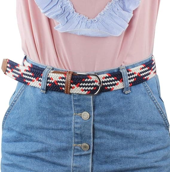 2x elastisk linning, herre- og damebukser i stretchvevd denim,