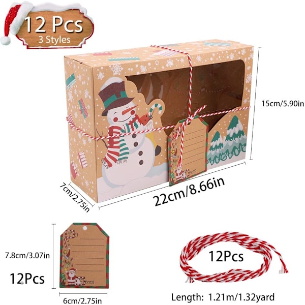 12-pack julgodisaskar med transparenta fönster i papper