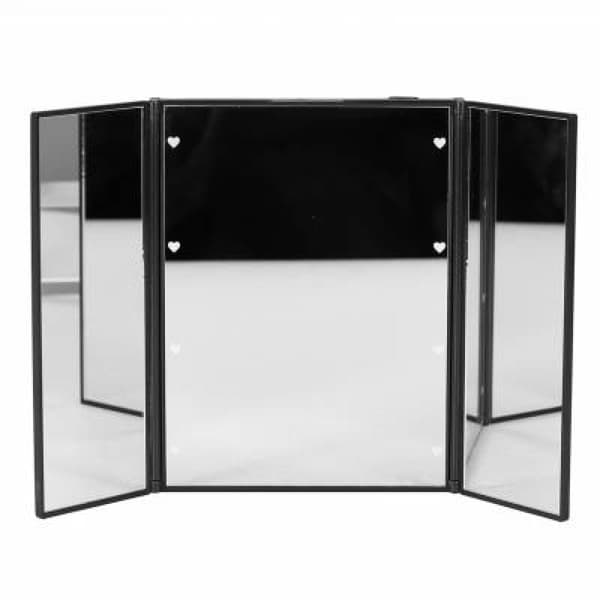(Svart) 1 stk 8 LED trefoldet skrivebordsmakeup speil M
