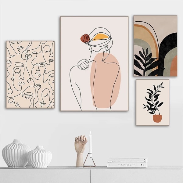 Abstrakte og minimalistiske linjer, silhuett for kvinner, hjemmedekorasjon