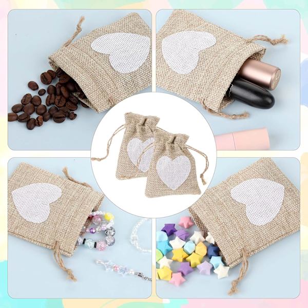 10 st Jutesäckar 10x14cm Jute Hjärtfickor Set Små Dragkedja B