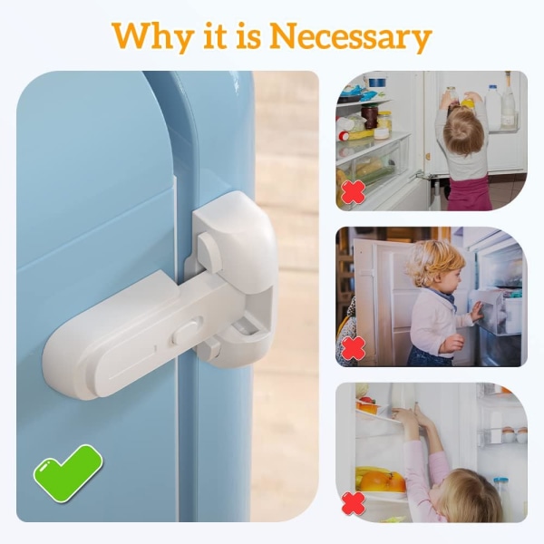 2 Pieces Baby Safety Fridge Lock, (White) Child Proof Fridge Free