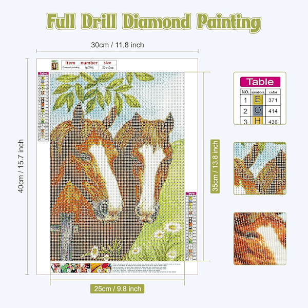 5D Diamantmålningssats 30x40cm DIY Färgglad Häst Diamantkonst Ki