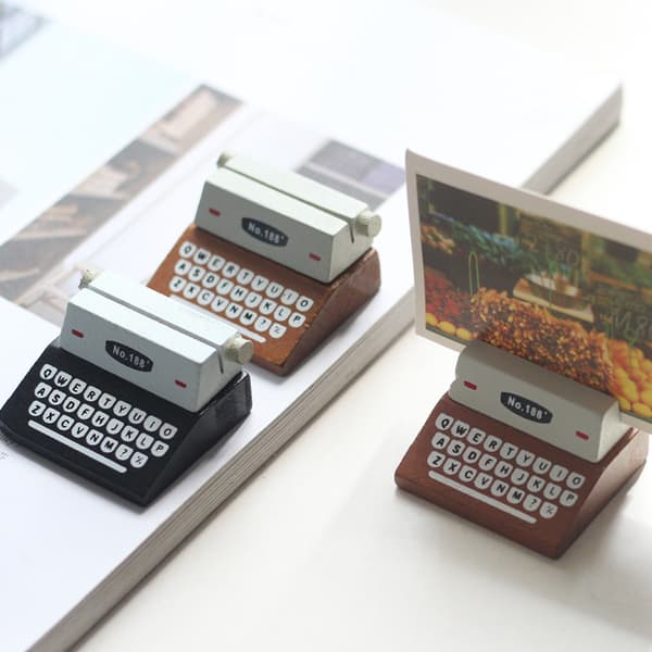 Simuleret printer visitkortholder, sort retro beskedholder