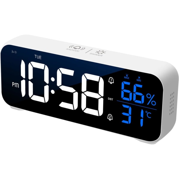 Digital vekkerklokke, digital skrivebordsklokke med dobbel snooze-alarm