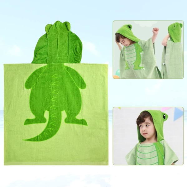 (Dinosaur) Håndklæde til børn Poncho Håndklæde Hætte Badehåndklæder Blødt
