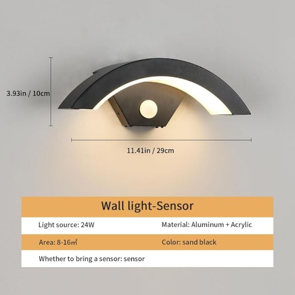 Moderni ulkoseinävalaisin LED-valoilla ja liikeanturilla 24W 550LM, Antra