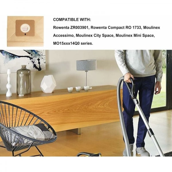 Set med 10 ersättningsdammsugarpåsar kompatibla med Rowenta ZR003901 Compa