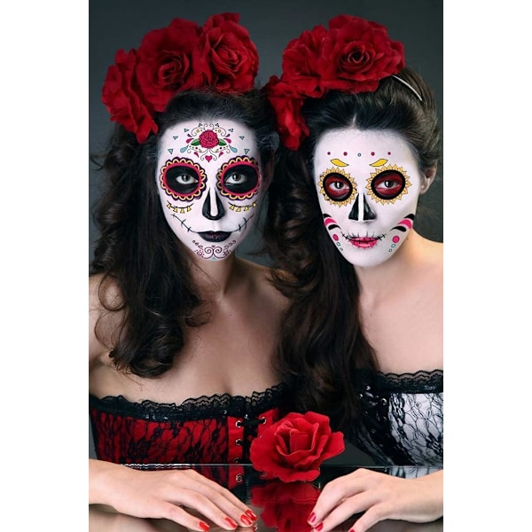 18 st tillfälliga ansiktstatueringar, Day of the Dead Makeup Tattoos Kits