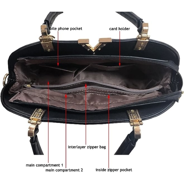 Klassisk håndtaske til kvinder med top-håndtag, crossbody-taske, casual pung, satchel T
