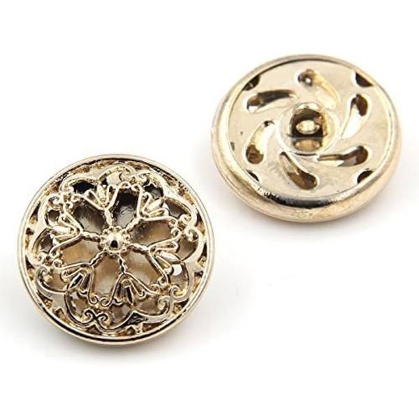 10 st guld klädknappar - ihålig blomma form metall skaft rund