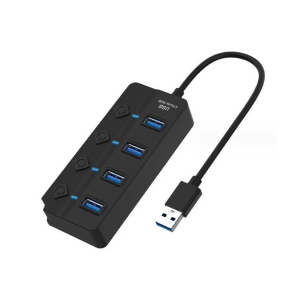 1PC Svart 4-Portars USB 3.0 Hub, 4-Portars USB 3.0 5Gbps Hub Adapter In