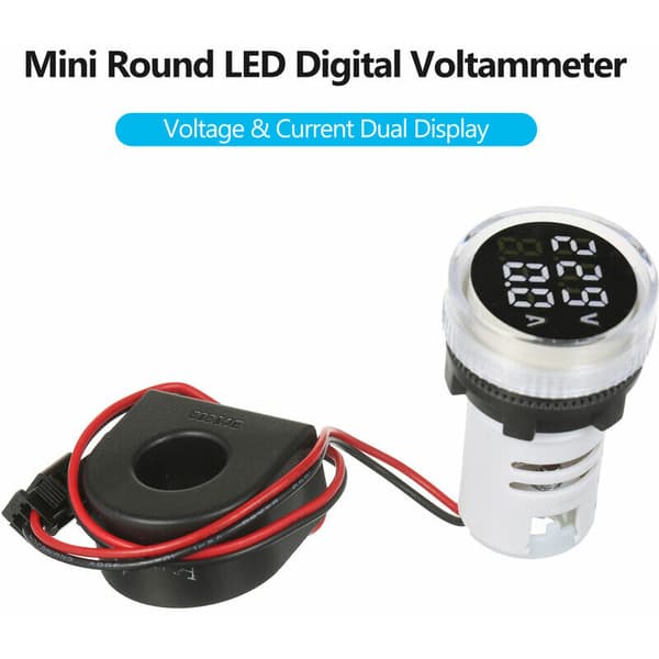 1 stk. Hvit Mini Digital Volt-Ammeter Rund Voltmeter Ammeter Voltm